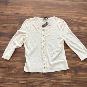 Off White House Black Market Cream Pearl-Trim Cardigan